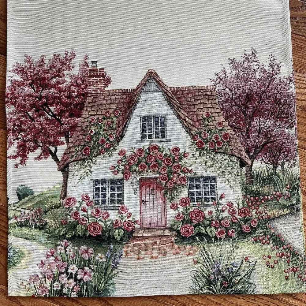 EMME Jacquard Gobelin Tapestry Table Runner 18x63 in Cottage Garden New